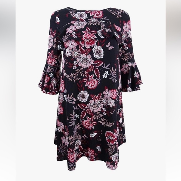 Jessica Howard Women’s Black Maroon Floral Sheath Dress Size 6 Lined Above Knee - Picture 7 of 7